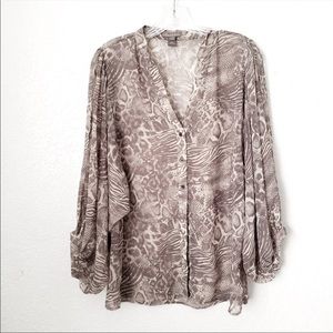 Akualani Animal Print Leopard Semi Sheer Blouse